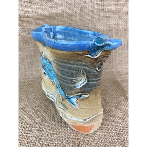 Hand Thrown Hand Painted Ceramic Utensil Caddy Holder Fish Shells - Picture 4 of 8